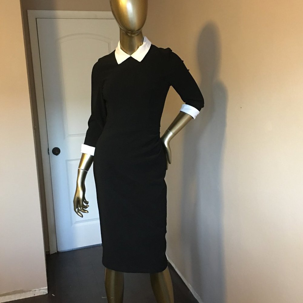 THE PRETTY DRESS COMPANY "Uma" Contrast Collar Pencil Dress     UK 8 = US size 4 - Picture 2 of 14